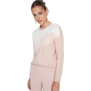 Trendyol Regular trui met ronde hals en kleurblokken trainingspak dames, roze, L, Roze