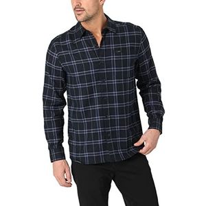 Lee Shirt met lange mouwen met klassieke pasvorm multifunctioneel overhemd met lage knoopsluiting voor heren, Effen zwarte plaid