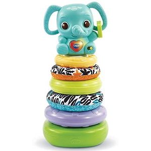 VTech - Nino, Empilo olifant 3-in-1 Play Green, babypiramide gemaakt van duurzamere materialen, olifant muzikale rammelaar, cadeau voor baby's, jongens en meisjes vanaf 6 maanden - inhoud in het Frans