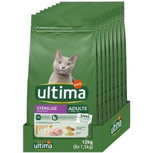 Ultima Gesteriliseerd volwassen kip – droogvoer voor katten – 8 x 1,5 kg – totaal 12 kg