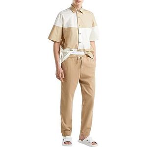 United Colors of Benetton Chemise Homme, Tableaux Beige et Blanc 902, XS