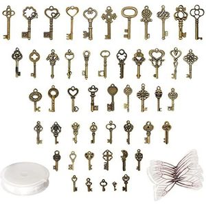 Piashow 50 stuks vintage decoratieve sleutels retro met libelvleugels, vintage stijl, brons voor doe-het-zelf hanger, Harry Potter feestdecoratie, koper, Koper