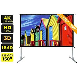 Draagbaar projectiescherm (150 inch), 350 cm, formaat 16:10, 323 x 202, 3,5 m, licht en opvouwbaar, 3 m, projectiescherm, 3 m, FullHD 4K 3D