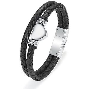 VCCWYQK Echt lederen urn kruisarmband voor herdenkingsas - Sieraden voor heren, Roestvrij staal