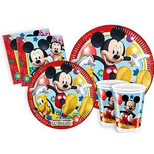 Ciao- Party Table Set Disney Mickey Mouse Club House 8 people (44 pcs: 8 paper plates Ø23cm, 8 paper plates Ø20cm, 8 plastic cups 200ml, 20 paper napkins 33x33cm), Y2496