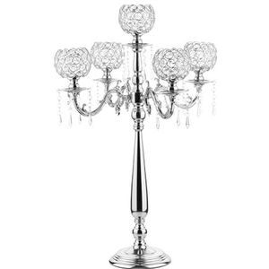 VINCIGANT Kaarsenhouder met 5 armen, zilveren decoratie, tafeldecoratie, bruiloft, verjaardagscadeau, cadeau (zilver)