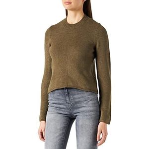 Noisy May Nmson L/S ronde hals semi crop knit S sweater, dames, olijf/burnt-motief