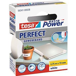 Tesa Extra Power Perfect – plakband van weefsel – reparatieband voor handwerk, bevestiging, versterking en etikettering – wit – 2,75 m x 19 mm