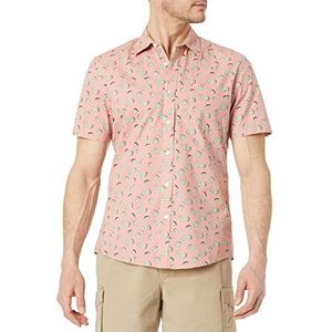 Amazon Essentials Bedrukt overhemd met korte mouwen voor heren, slim fit, roze fruit, XS