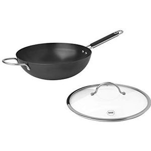 KUHN RIKON 24117 Wok/Stir-Fry Pan ronde pan (wok/voorruit-fry pan, zwart, glas, keramiek, gas, halogeen, inductie, 33,5 cm)