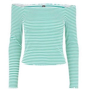 Pieces Pcalicia Ls Off-Shoulder Top BC T-shirt met lange mouwen, voor dames, wit/gestreept: Groen, eenvoudig, S, wit/gestreept: groen