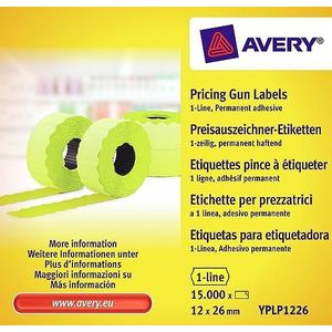 AVERY - Doos met 10 rollen met elk 1500 gele zelfklevende etiketten voor 1 regel labelapparaat (in totaal 15.000 etiketten), formaat 26 x 12 mm, permanent klevend,