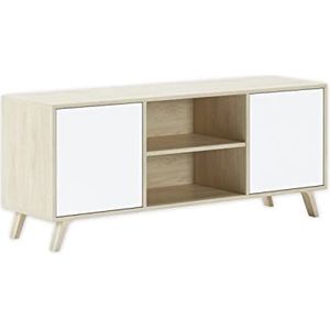 Skraut Home - TV-meubel voor woonkamer - 57 x 140 x 40 cm - geschikt voor tv 32/40/50/55/60"" - model Wind 140 - Puccini - 2 vleugeldeuren wit