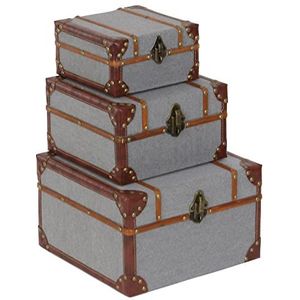 Deco 79 54070 Set van 3 opbergdozen van hout en jute, 20,3 x 25,4 x 30,5 cm, grijs/bruin/goud