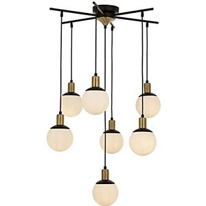 Opviq Moderne kroonluchter met metalen behuizing en glazen kap, 110 cm hoog, 70 cm diameter, 7 lampen E27, max. 40 W, zwart, wit en brons, glamoureus en industrieel design