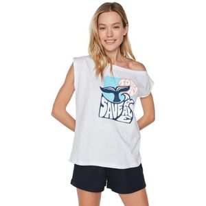 Trendyol T-shirt tissé à col bateau standard standard pour femme, Multicolore, M