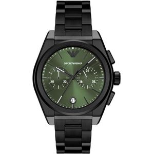Emporio Armani Herenhorloge, chronograaf uurwerk, roestvrijstalen horloge met 43 mm behuizing, zwart., Armband