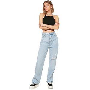 Trendyol Hoge taille lange rechte jeans gescheurd dames, Blauw