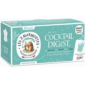 Les 2 Marmottes - Cocktail-infusie Digest 30 zakjes – groene anijs, venkel en salie – helpt bij de juiste spijsvertering – ideaal voor de maaltijd – warm of koud – gemaakt in Frankrijk – zonder toevoeging van aroma's – 55 g