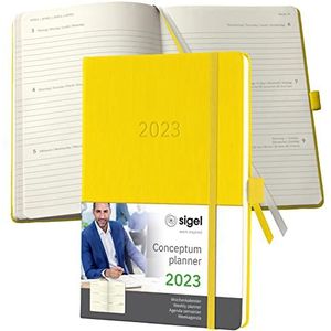 SIGEL C2370 weekkalender Conceptum 2023, ca. A5, geel, hardcover, 2 pagina's = 1 week, 192 blz.