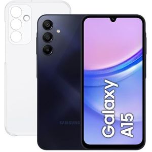 SAMSUNG Galaxy A15 256 GB met hoes, LTE mobiele telefoon, Android smartphone, snel opladen, zonder Galaxy Buds FE, kleur zwart (Spaanse versie)