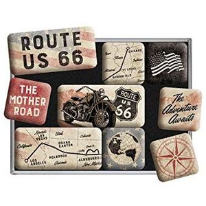 Nostalgic-Art, Retro magneetset, Route 66 Bike Map - cadeau-idee voor motorrijders, decoratie voor koelkast, vintage design, 9-delig
