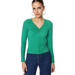 Trendyol Trendyol Damesblouse slim fit basic met V-hals Trendyol basic blouse voor dames met V-hals, Groen