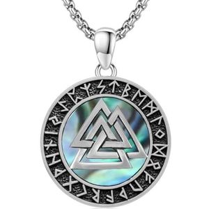 JERWLI Valknut 925 sterling zilveren Vikingketting, Scandinavische mythologie, odin strik, valknot, hanger, halsketting, abalone schelp, Scandinavisch amulet, sieraden, geschenken voor mannen,