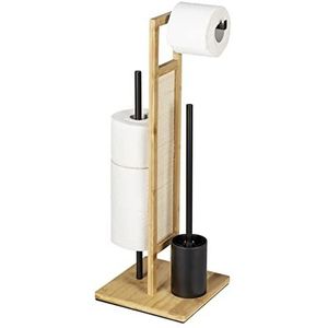 WENKO Stand Rivalta Allegre WC-set met toiletborstel en reserverolhouder van bamboe, rotan en staal mat zwart gelakt, 25 x 73 x 25 cm, naturel