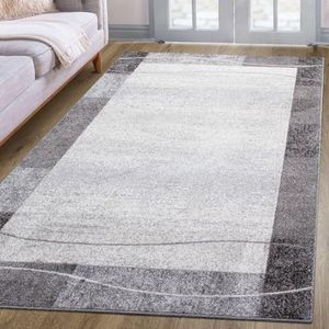 oKu-Tex Geweven tapijt woonkamer brug lichtgrijs modern geometrisch design Öko-Tex 100 gecertificeerd, afmetingen 60 x 110 cm, 30181grau060110