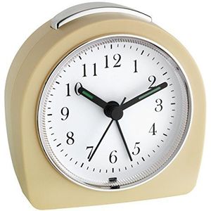 TFA Dostmann Analoge wekker 60.1021, stil uurwerk, alarm met sluimerfunctie, beige achtergrondverlichting, 87 x 55 x 90 mm
