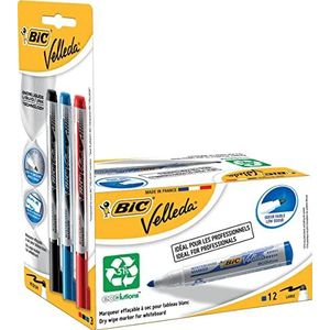 VelLEDA 942235 – verpakking met 12 whiteboard-markers en 3 inktreserves, kleur blauw