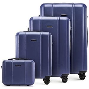 WITTCHEN Classic Line Elegante koffer van robuust polycarbonaat met verticale gravure, TSA-slot, donkerblauw, kofferset 4 stuks, modern, Donkerblauw, Modern