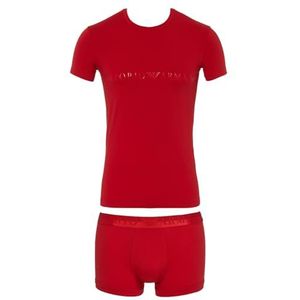 Emporio Armani T-shirt homme + Trunk Noël brillant Logo Sous-vêtements, Rouge, S