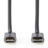 NEDIS High Speed ​​Câble HDMI ™ avec Ethernet | Fiche HDMI™ | Connecteur HDMI™ | 4K @ 30Hz | ARC | 18 Gbps | 10,00 m | Rond | Coton | Gun Metal Gris | Emballage extérieur