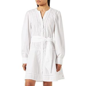 Tommy Hilfiger Org Co Ladder Lace Short Dress Fit Flare Jurken Dames Th Optic White, 38, Th Optic White