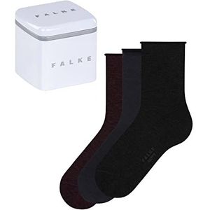 FALKE Happy Box Uni 3 stuks ademende katoenen sokken versterkt zacht effen opgerolde randen niet samendrukken op de kuit geschikt voor diabetici multipack 3 paar, Veelkleurig (uitgang 0010)