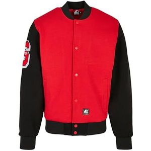 STARTER BLACK LABEL Collegejas voor heren met geborduurd logo, contrasterende mouwen en drukknoopsluiting, rood/zwart, maten S-XXL, Rood/Zwart