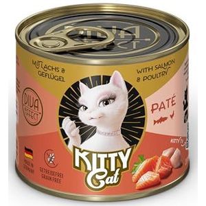 Kitty Cat Paté - zalm en gevogelte - 6 x 200 g - nat kattenvoer - graanvrij - met taurine, zalmolie en groene orlevorm - compleet voer met hoog vleesgehalte