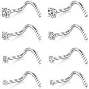 AceFun Neuspiercing, 8 stuks, 20 g, 22 g, L-vorm, roestvrij staal, kleine neuspiercing voor mannen en vrouwen, kurkentrekker, neusringen, schroeven, roestvrij staal, Roestvrij staal