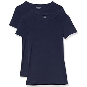 Amazon Essentials Set van 2 T-shirts voor dames met korte mouwen en ronde hals, slim fit, marineblauw, maat L