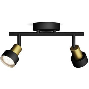 Philips Conduit Spot - Plafondspot met twee lichtpunten - Zwart met goud design - GU10 LED fitting