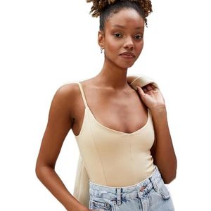 Koton Dames tanktop met geribbelde spaghettibandjes, U-hals, beige (050), XS, Beige (050)