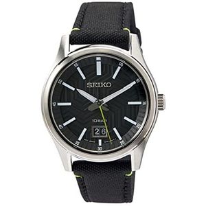 Seiko Heren analoog kwarts horloge met nylon armband SUR517P1, zilver/zwart, riemen, Zilver/zwart, Riemen