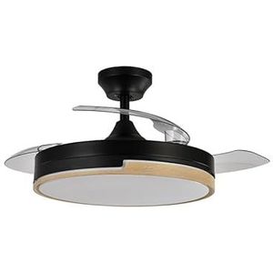Eden pulse Plafondventilator 72 W 7200 lm zwart en hout, 3 uitklapbare bladen, 3 temperaturen, afstandsbediening, 36,5/49 x 49/107 cm