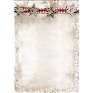 SIGEL DP052 Kerstbriefpapier, houten kerststerren, 21 x 29,7 cm, 90 g/m², beige en rood, 25 vellen