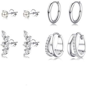 JeweBella Lot de 4 paires de boucles d'oreilles en acier chirurgical 14 K or petites boucles d'oreilles hypoallergéniques pour femme avec pendentif piercing hélix cartilage pour multi piercing, Acier