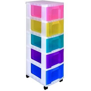 Really Useful Opbergkast van kunststof, 5 laden, 12 liter, kleur: transparant/regenboog