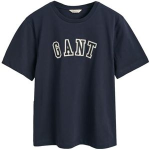 GANT T-shirt à col en C avec logo Rel pour femme, Bleu nuit, L