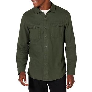 Amazon Essentials Flanellen overhemd voor heren met lange mouwen en twee zakken, slim fit, olijfgroen gemêleerd, maat S